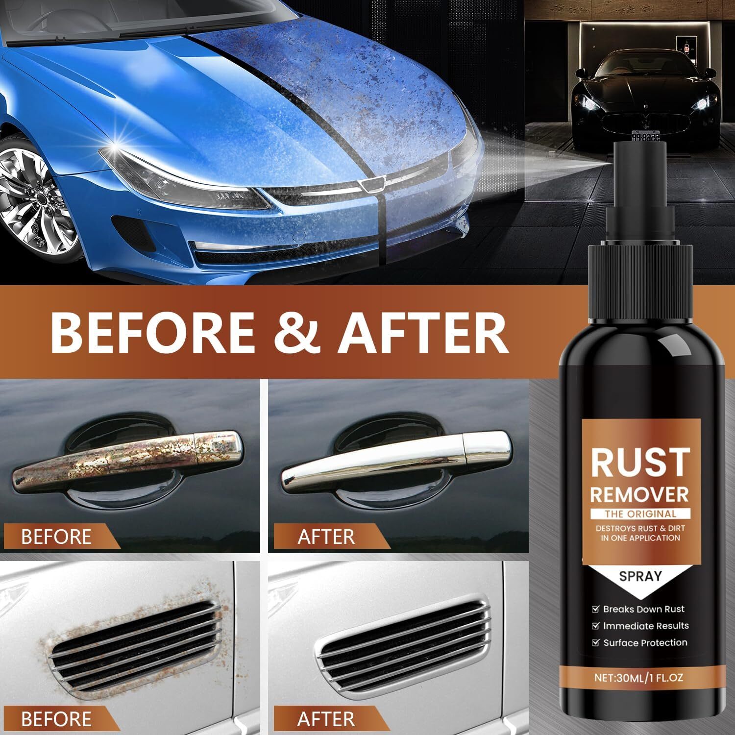 2pk Rust Remover Spray Rust Removal Nexa Style Car Scratch Fix Repair Restore UV