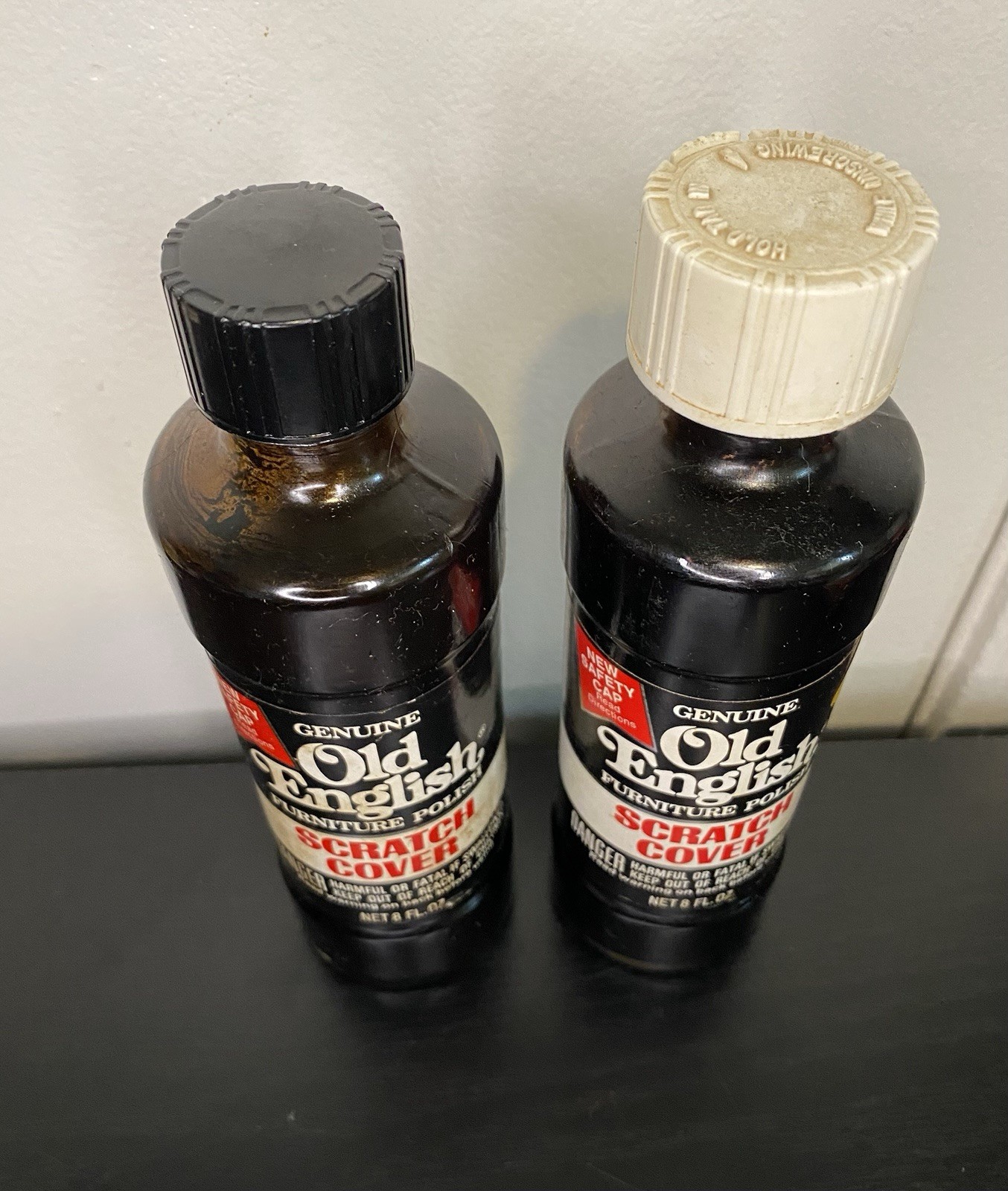 1968 2 Bottles Genuine Old English Furniture Polish Scratch Cover Vintage Open