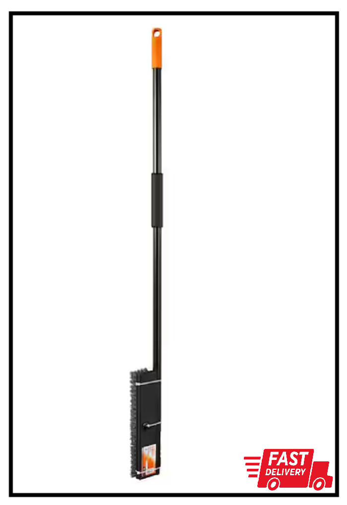 HDX 12 in. Plastic Deck Scrub Brush with 50 in. Steel Handle Stiff Bristles 1Pk