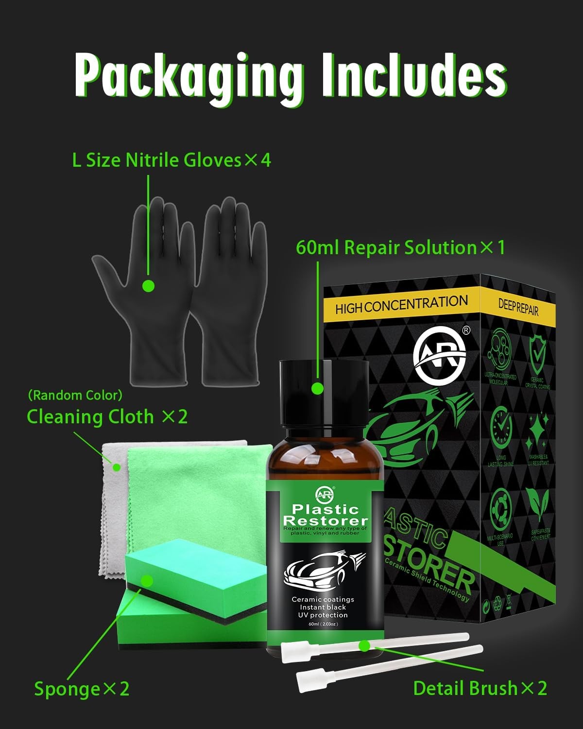 Plastic Restorer for Cars, 60ML Black Trim Restorer, Back to Black Plastic Resto