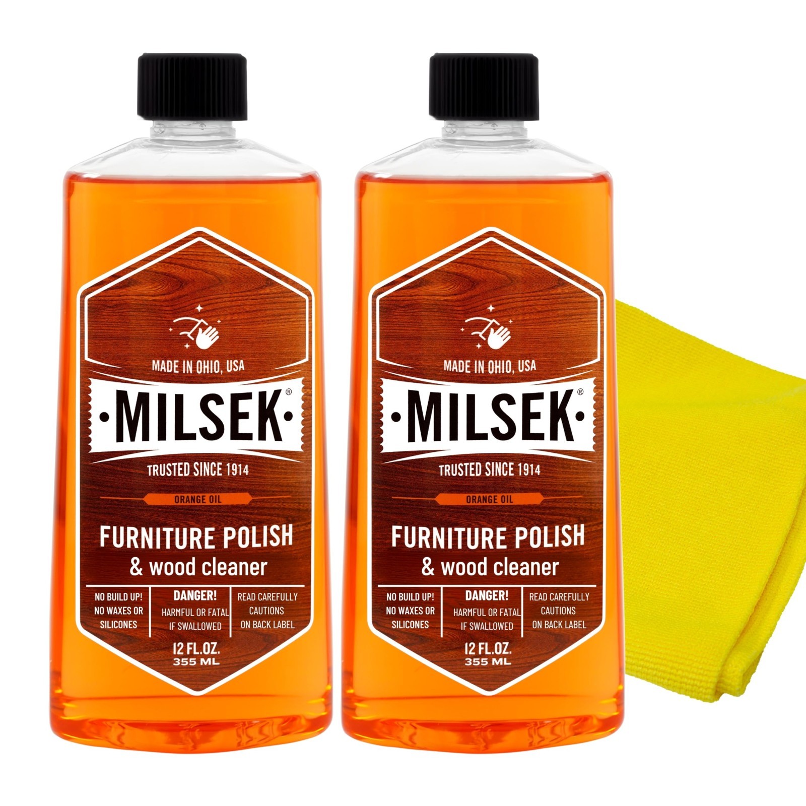 Multipurpose Wood Cleaner & Polish with Orange Oil – 12oz (2 Pack) + Microfiber