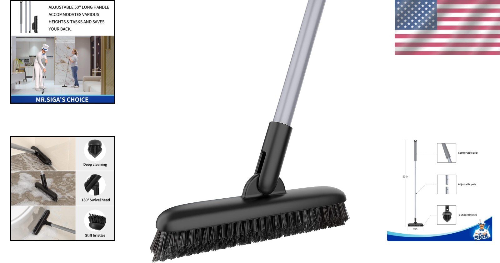 Heavy Duty Grout Scrub Brush with Long Handle & Stiff Bristles for Deep Cleaning