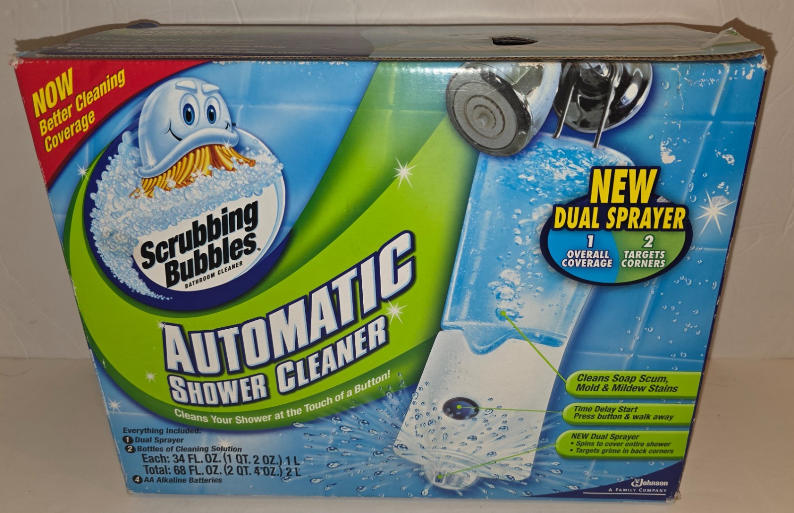 (NEW) Scrubbing Bubbles DUAL SPRAYER Automatic Shower Cleaner Kit with 2 Refills