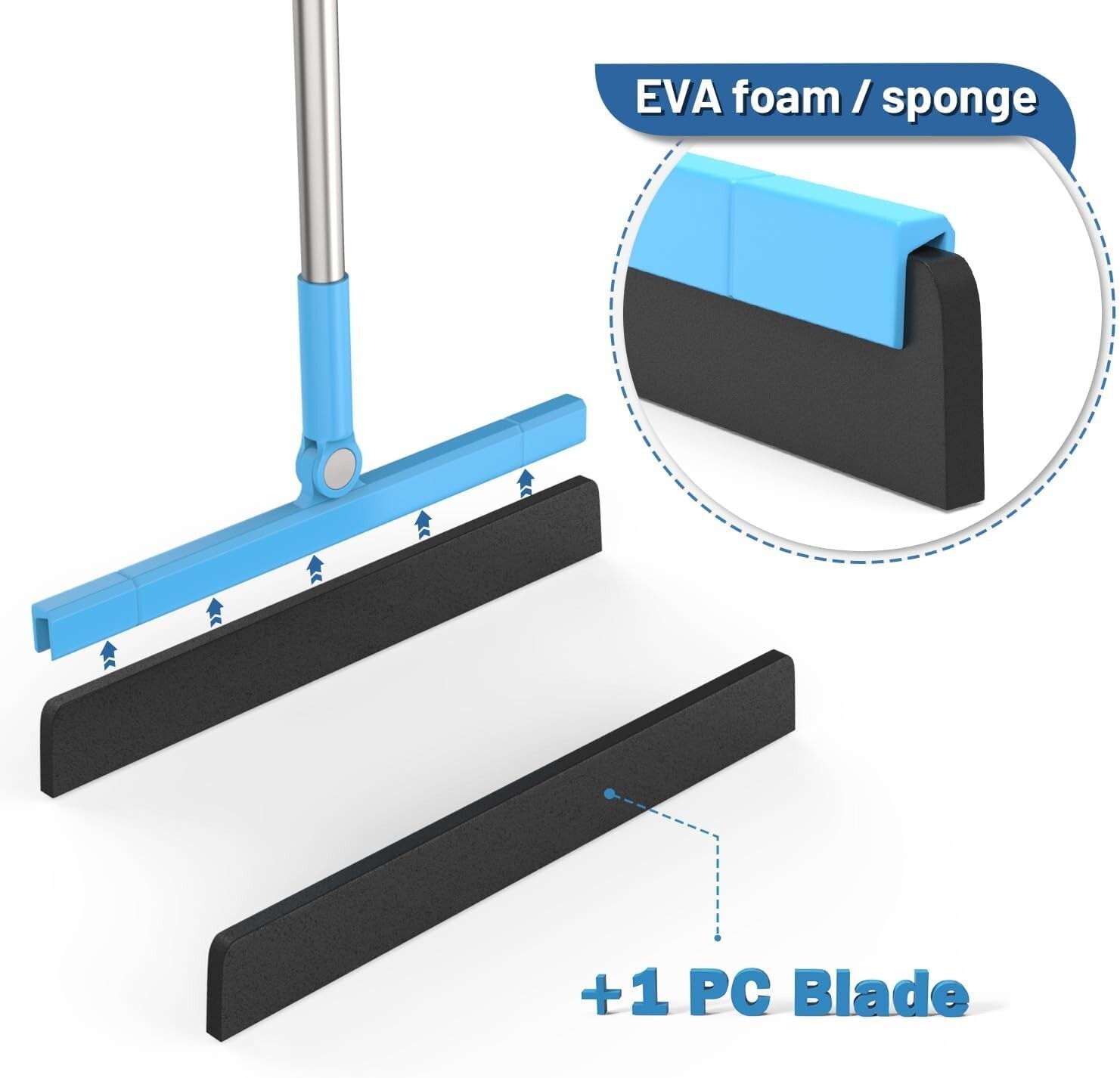 Long Handle Squeegee – 59″ Adjustable Foam Blade for Fast and Effective Cleaning