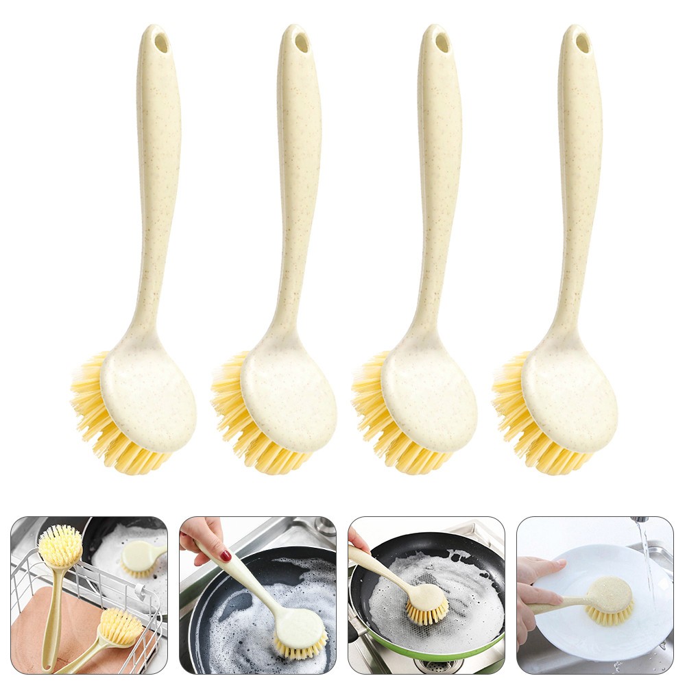 4pcs Multipurpose Pan Brushes Long Handle Dish Brushes Home Kitchen