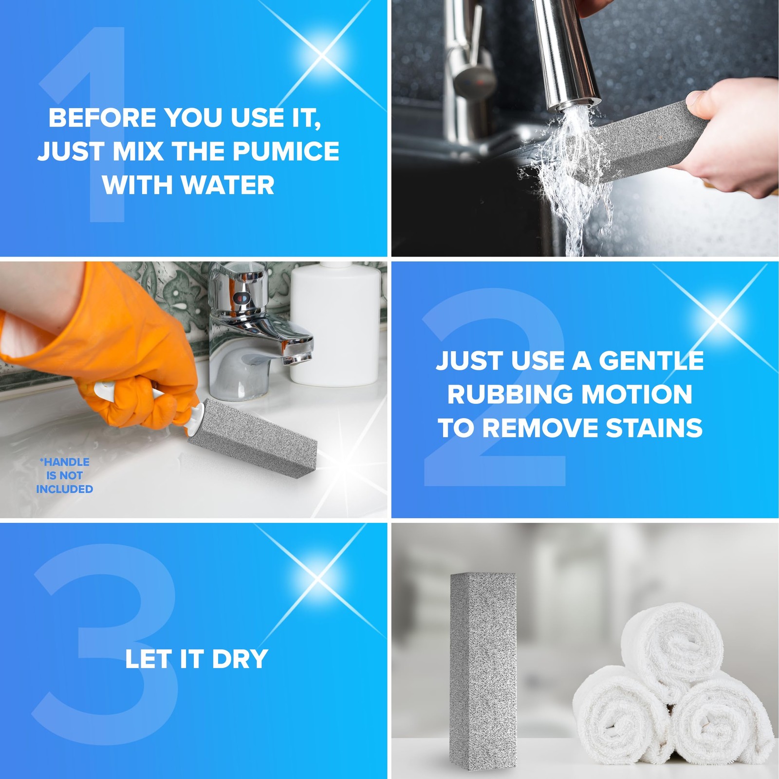 Pumice Stone Cleaner Handle Toilet Bowl Hard Water Ring Remover 6 Pack