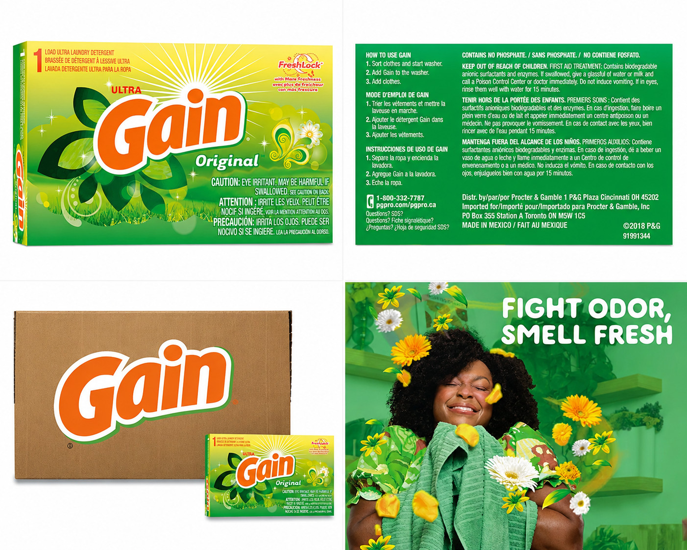 Gain 49338 Original Scent Powder Laundry Detergent 1.8 oz 156 Boxes/Carton New