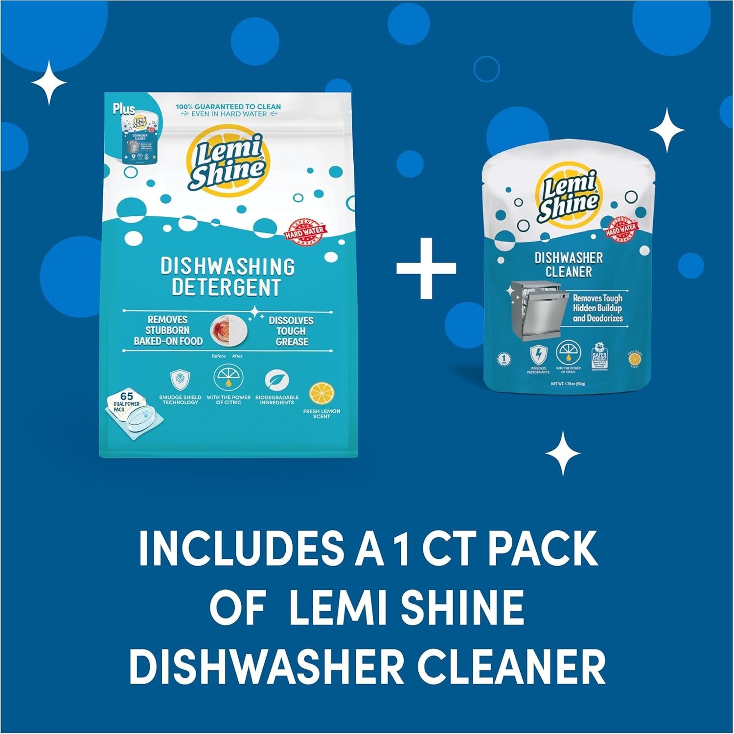 Natural Dishwasher Detergent Pods + Dishwasher Cleaner 1 Ct | All-In-One Powder