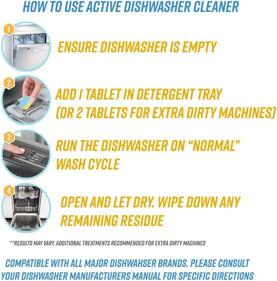 24 Dishwasher Cleaner And Deodorizer Tablets Pack Deep Cleaning Pods