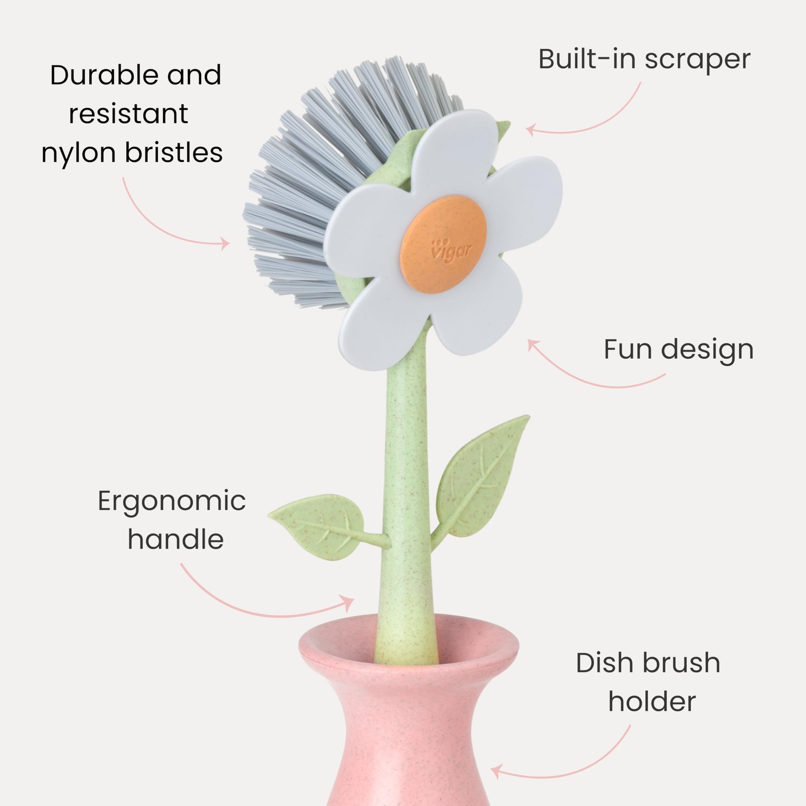 Florganic Daisyshaped Dish Brush With Vase Dish Brush Holder Dish Brush With Han