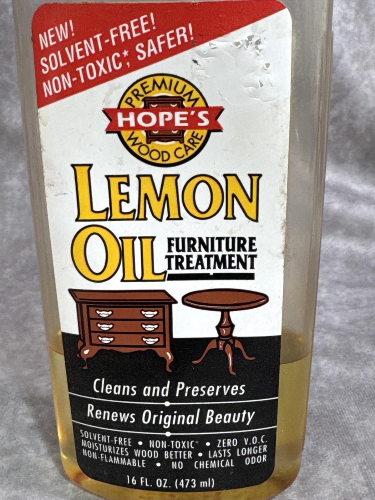 Vtg Hope’s Lemon Oil Furniture Treatment 16 oz Non-Toxic Solvent Free 35% Full