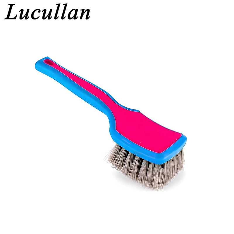 Lucullan Tire Cleaning Brush Medium Stiff Synthetic Bristles Ergonomic Grip Pink