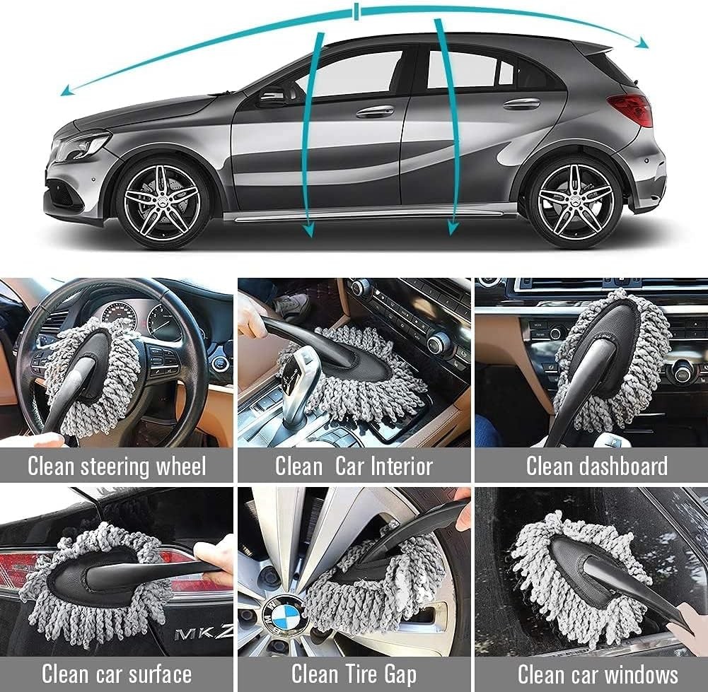 Multi-Functional Car Duster Cleaning Dirt Dust Clean Brush Dusting Tool Mop Gray