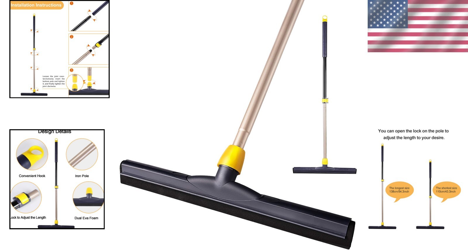 Ergonomic Heavy-Duty Floor Squeegee with Telescopic Pole for Effortless Cleaning