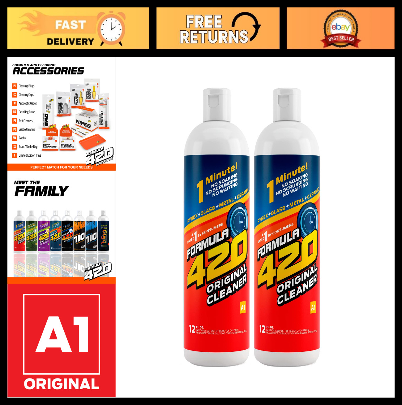 420 Cleaner for Glass, Metal & Ceramic – 12 Oz Bottles, 2 Pack – Fast-Acting For
