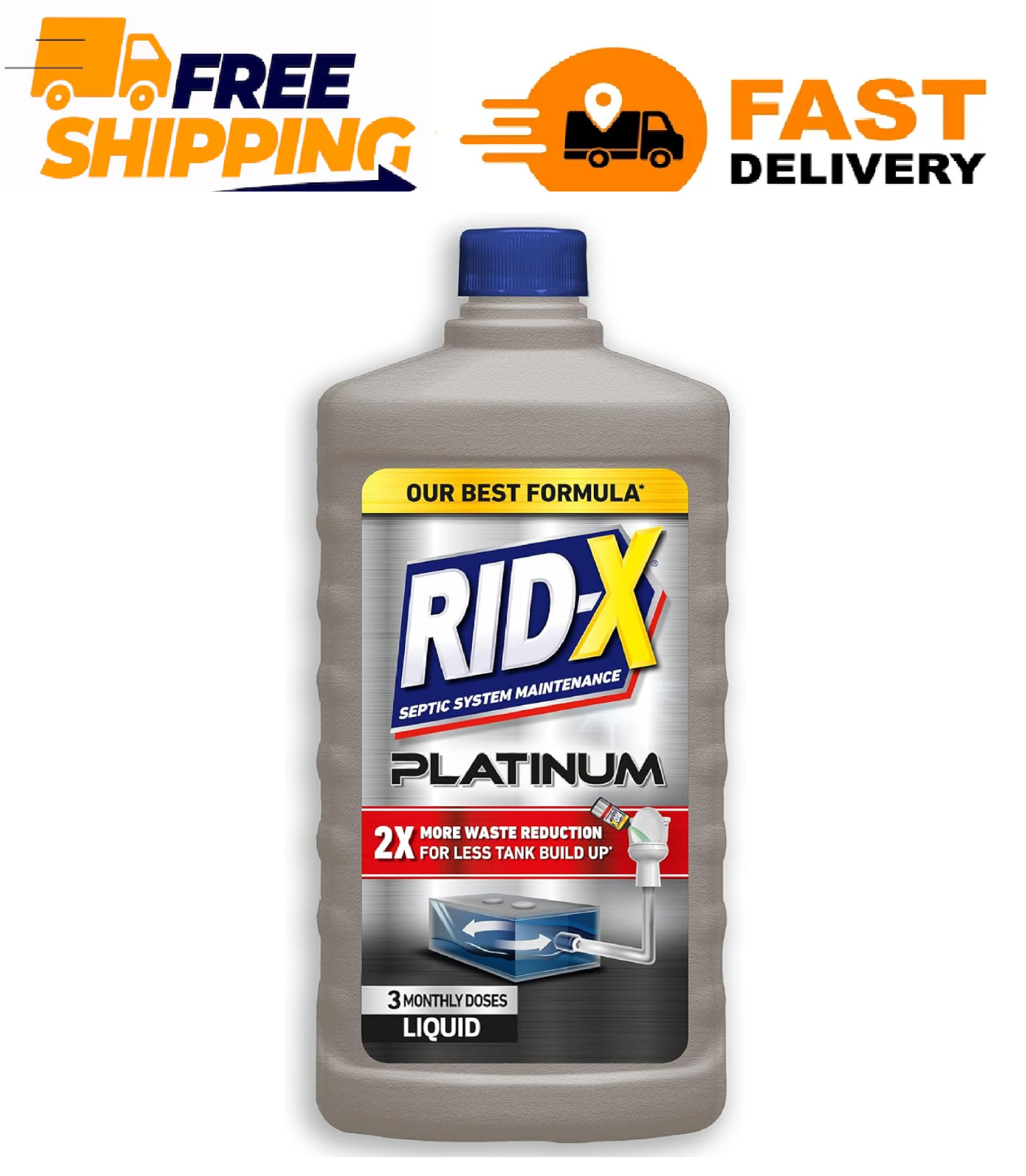 Rid-X Platinum Septic System Treatment, 3 Month Supply of Liquid, 24 Fl Oz