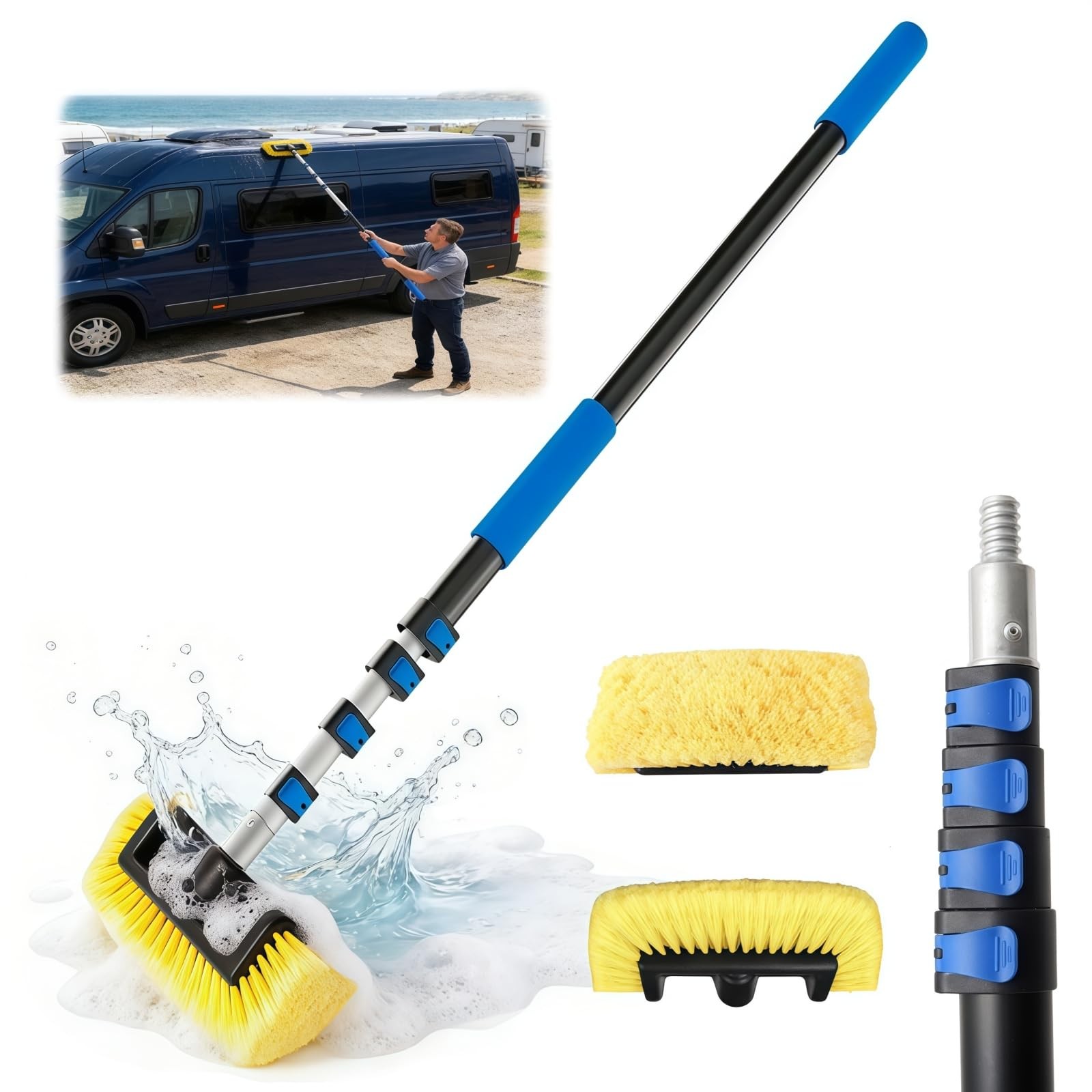 18FT Telescoping Car Wash Brush Soft Bristles for Cleaning Vehicles & Surfaces