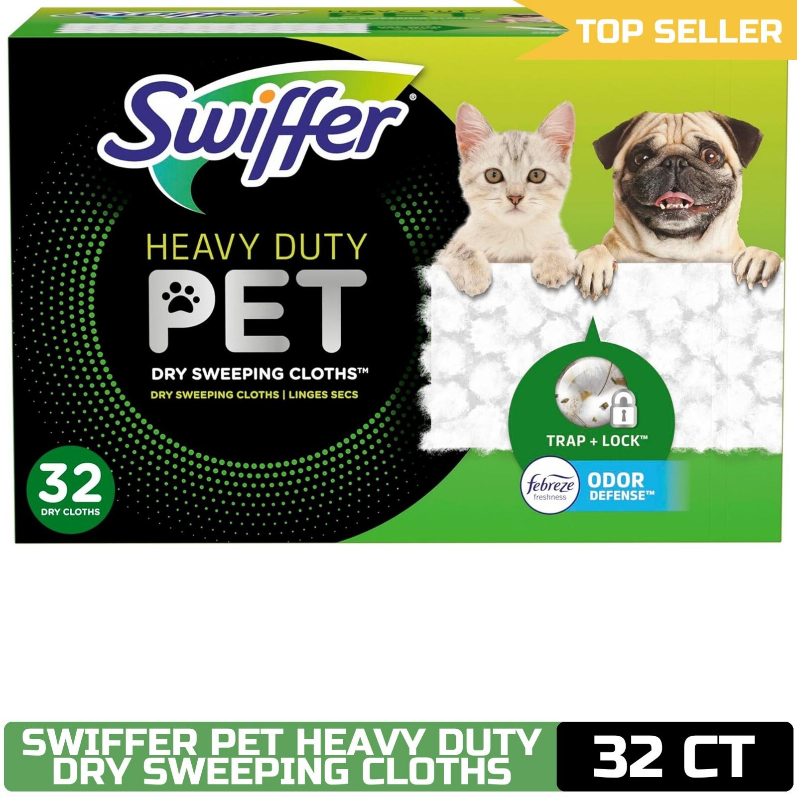 Swiffer Sweeper Pet, Heavy Duty Dry Cloth Refills, Febreze Odor Defense, 32 ct