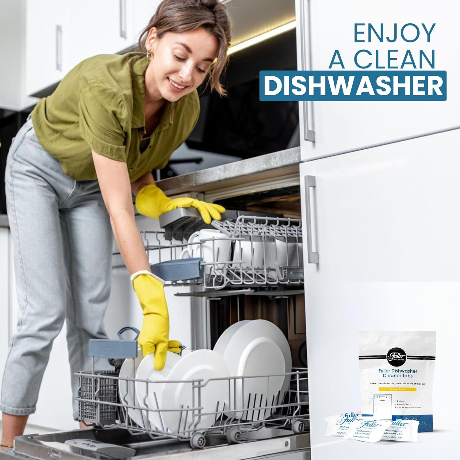 Fuller Dishwasher Cleaner Tabs – Lemon Scent – Eliminates Limescale, Grease & Od