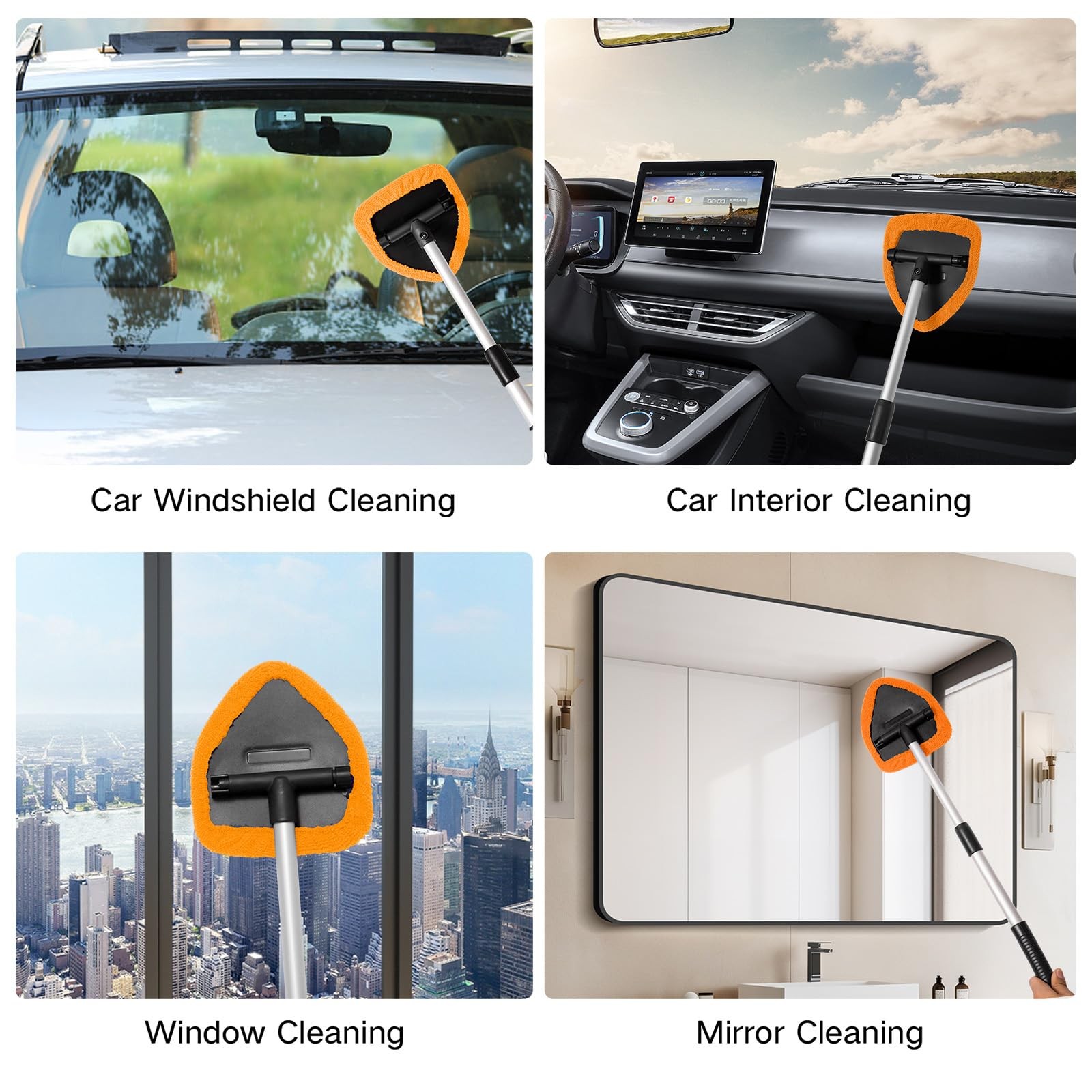 Windshield Cleaner Tool Kit with Microfiber Pads & Extendable Handle
