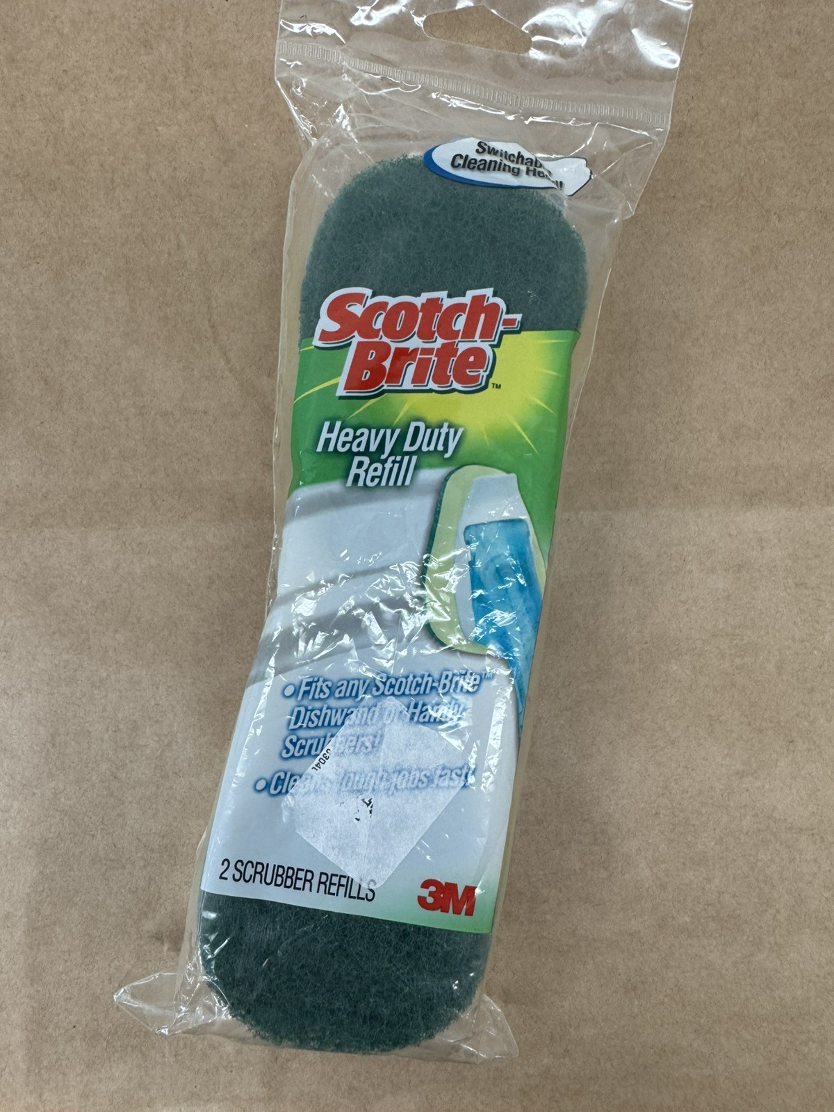 Scotch-Brite Heavy Duty Dishwand Refill 2 sponges in pack Yellow and Green New!