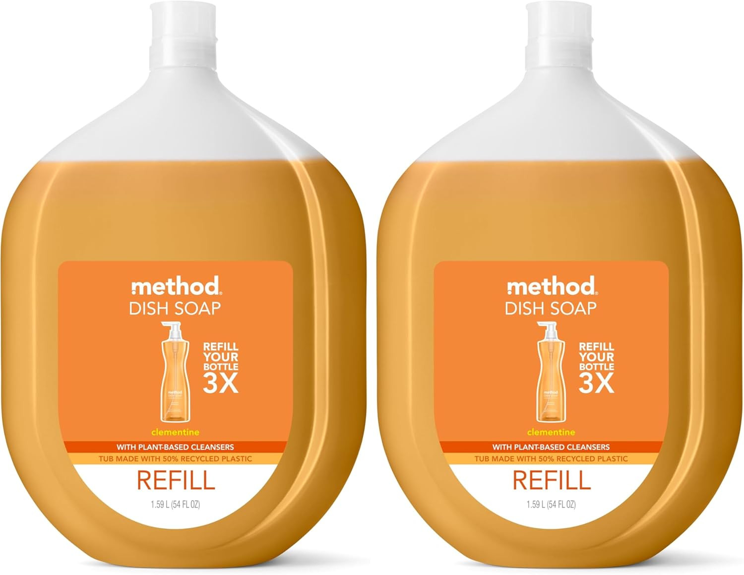 Method Gel Dish Soap Refill, Clementine Scent, Powerful Cleaning Formula, Large