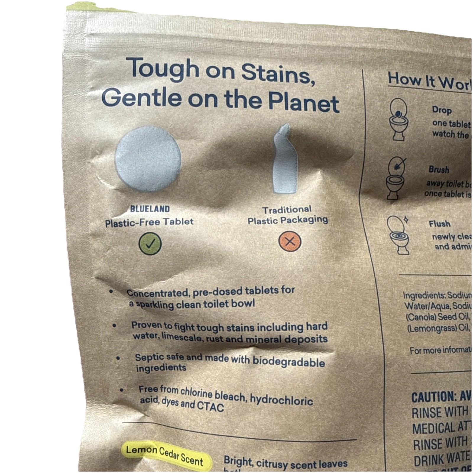 Blueland Toilet Bowl Cleaner 10 Tablets Lemon Cedar Scent 100% Plastic-Free