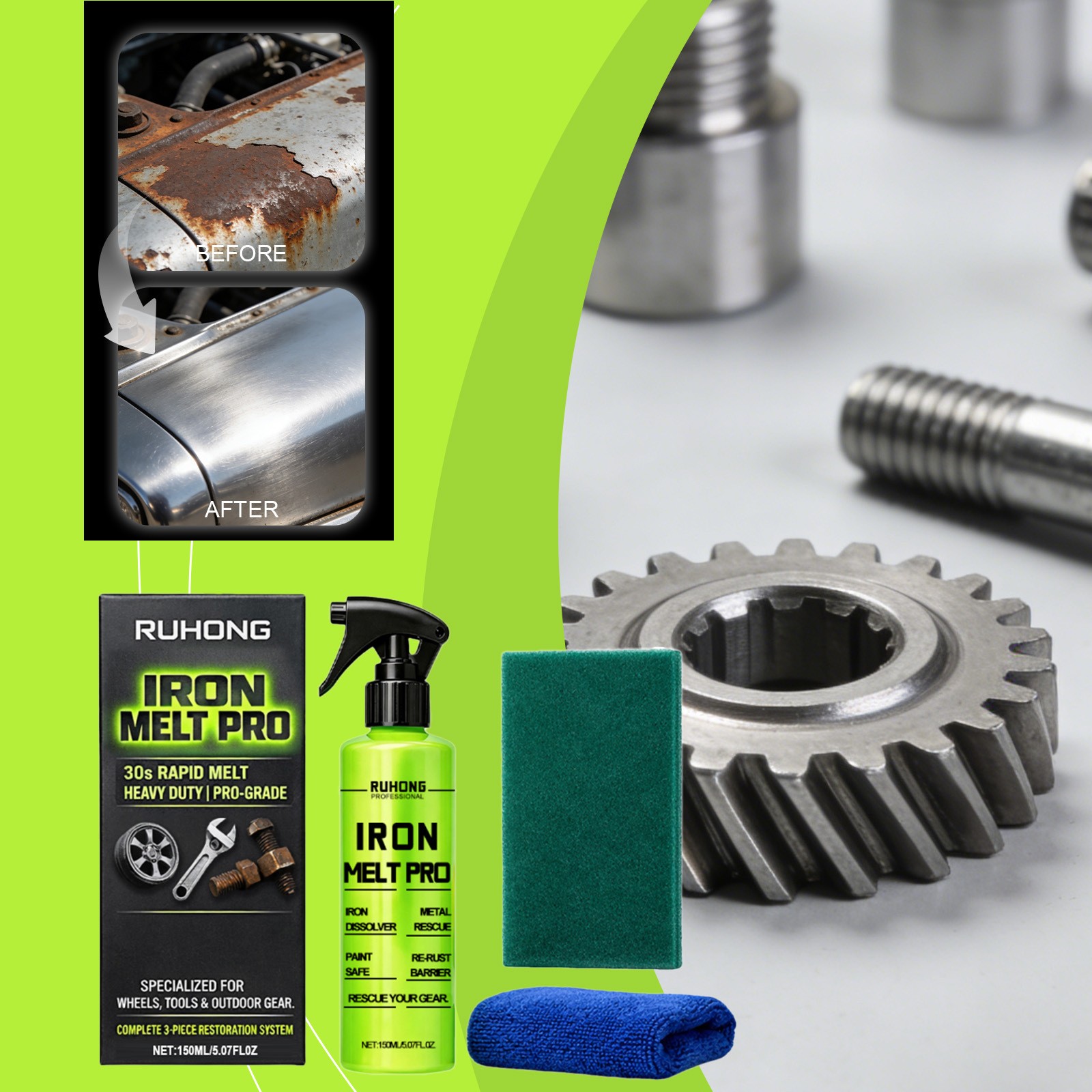 Heavy Duty Rust Remover Spray 150ml, Fast Acting Rust Remover For Metal With Tow