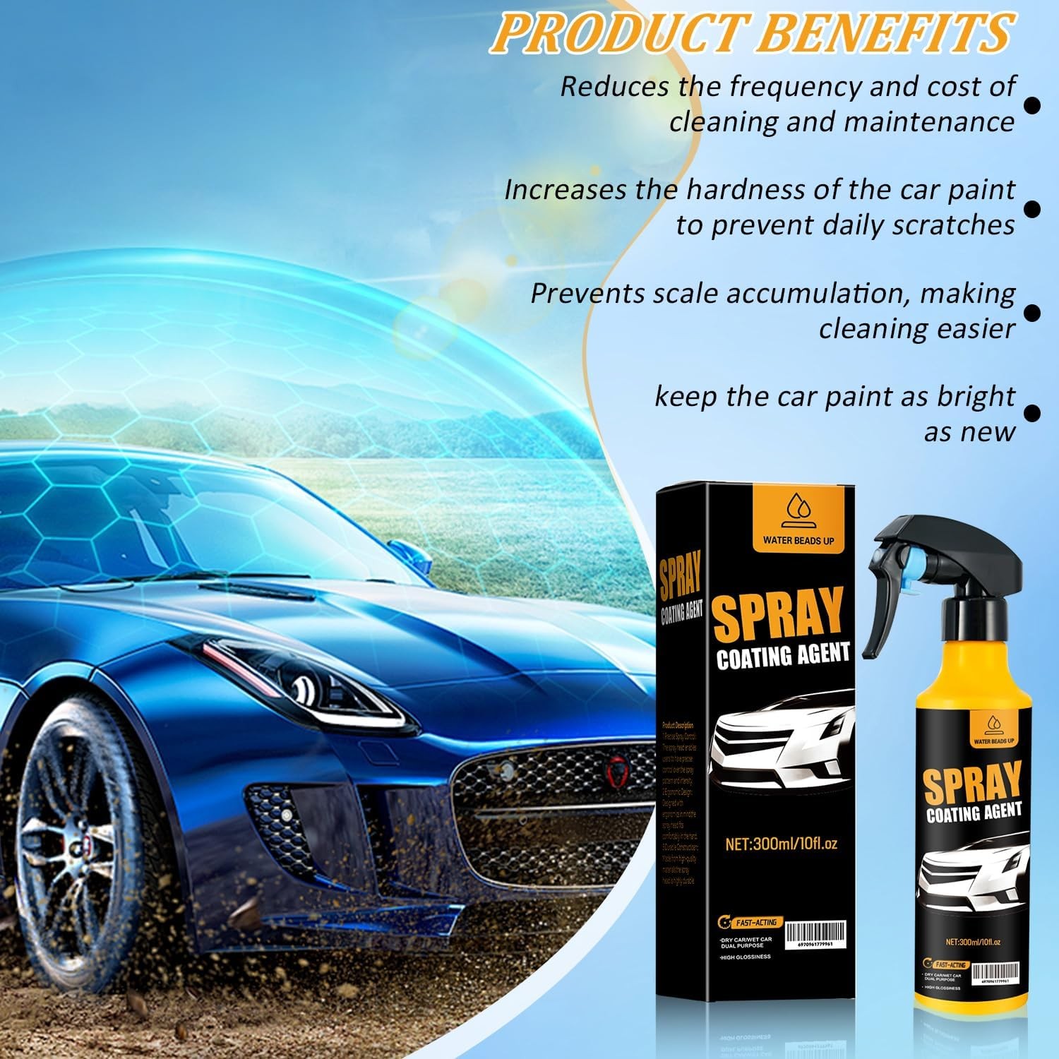 Nano Ceramic Coating Spray Kit – Easy Spray Auto Paint Protection, Hydrophobic