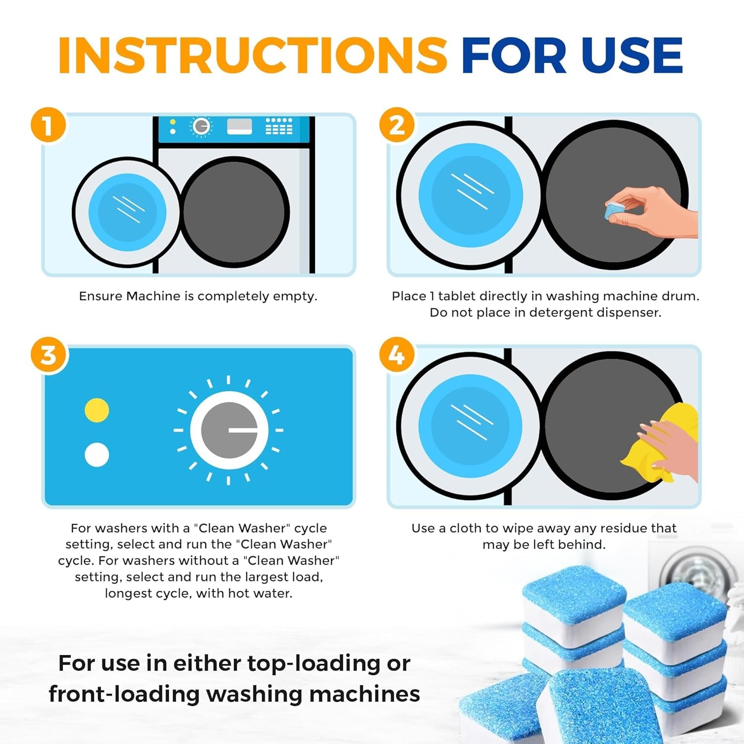 24 Pack Washing Machine Descaler Tablets HE Washing Machine Cleaner Tablets