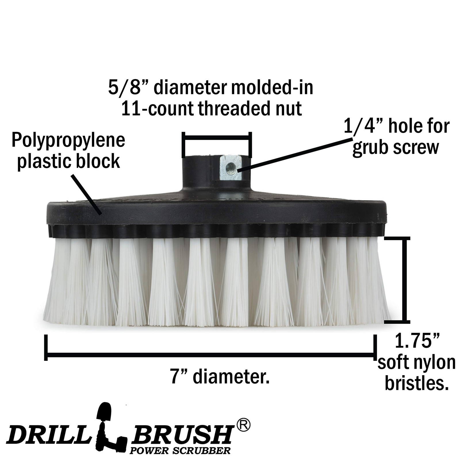 Carpet Cleaner Scrub Brush for Polisher – 7 Inch Soft White Drillbrush with 5/8