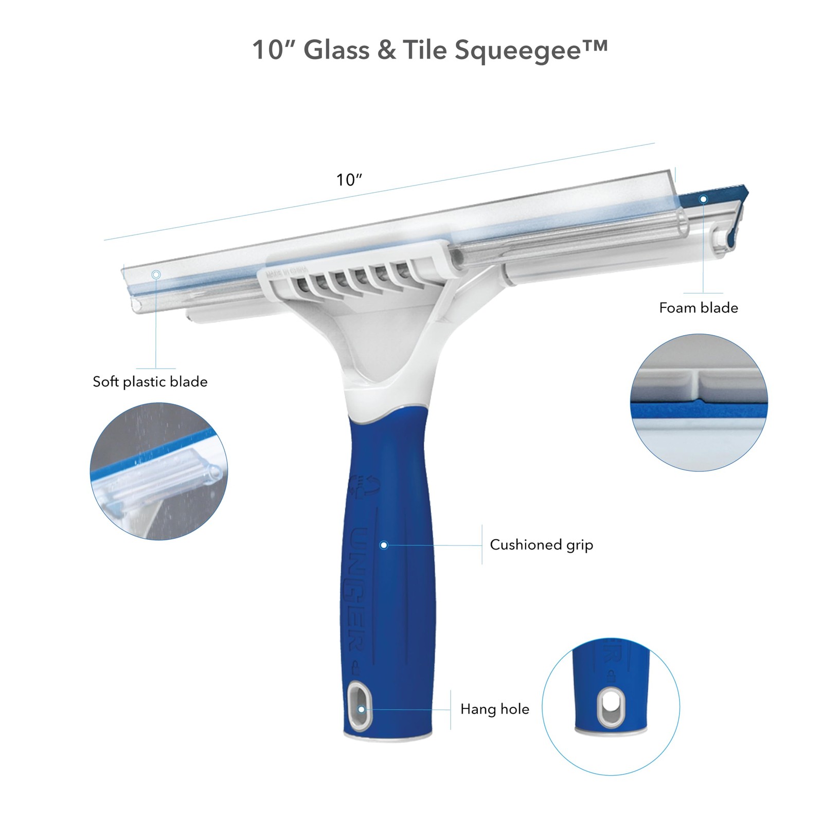 Professional Connect and Clean 10” Glass and Tile Shower Squeegee, Compatible…