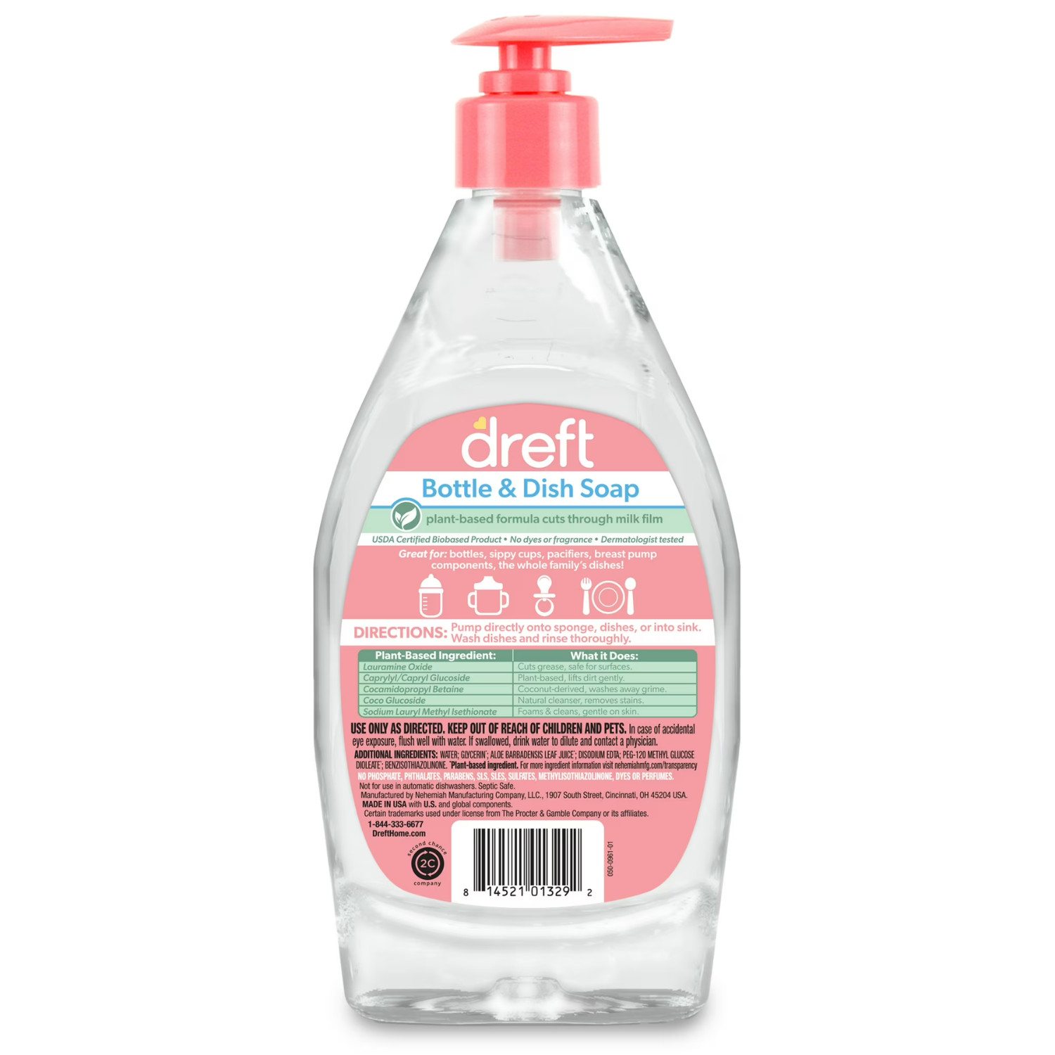 ( 2 Pack ) Dreft Baby Bottle Dish Soap, Fragrance-Free Liquid Detergent, 18oz