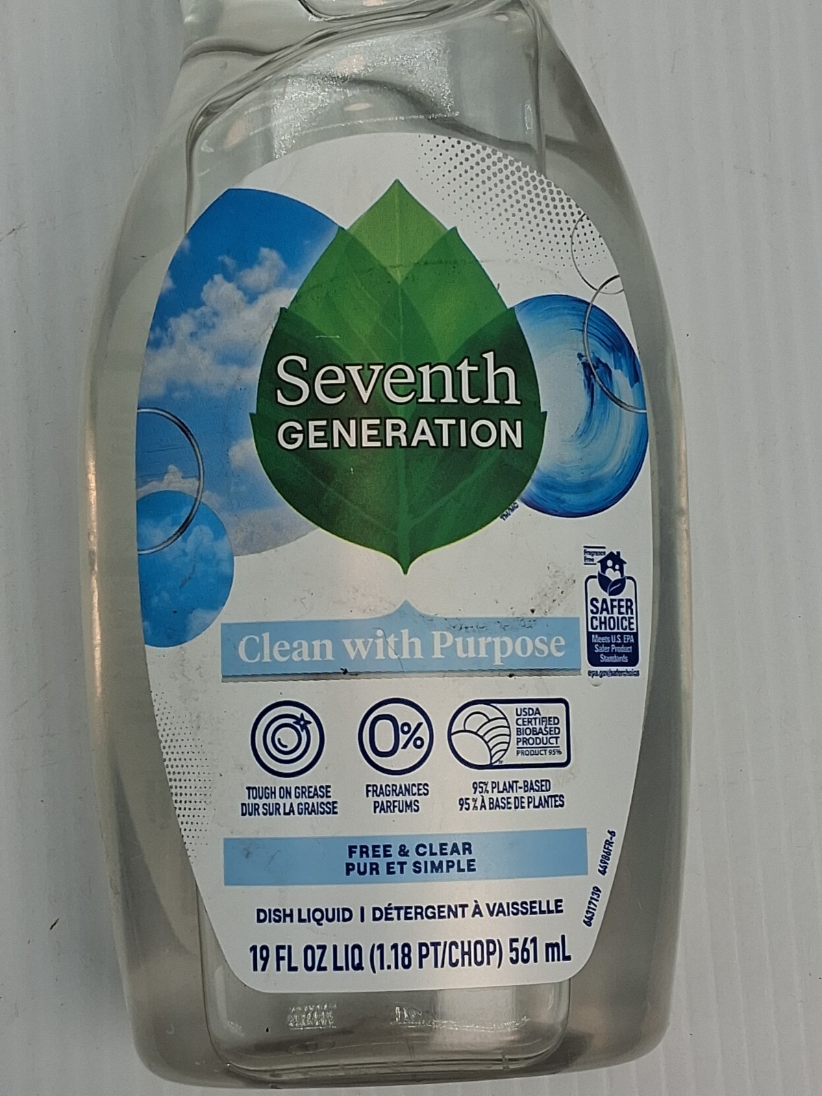 Lot Of 2 Seventh Generation Free and Clear Dish Liquid 19 fl oz Liq {50}