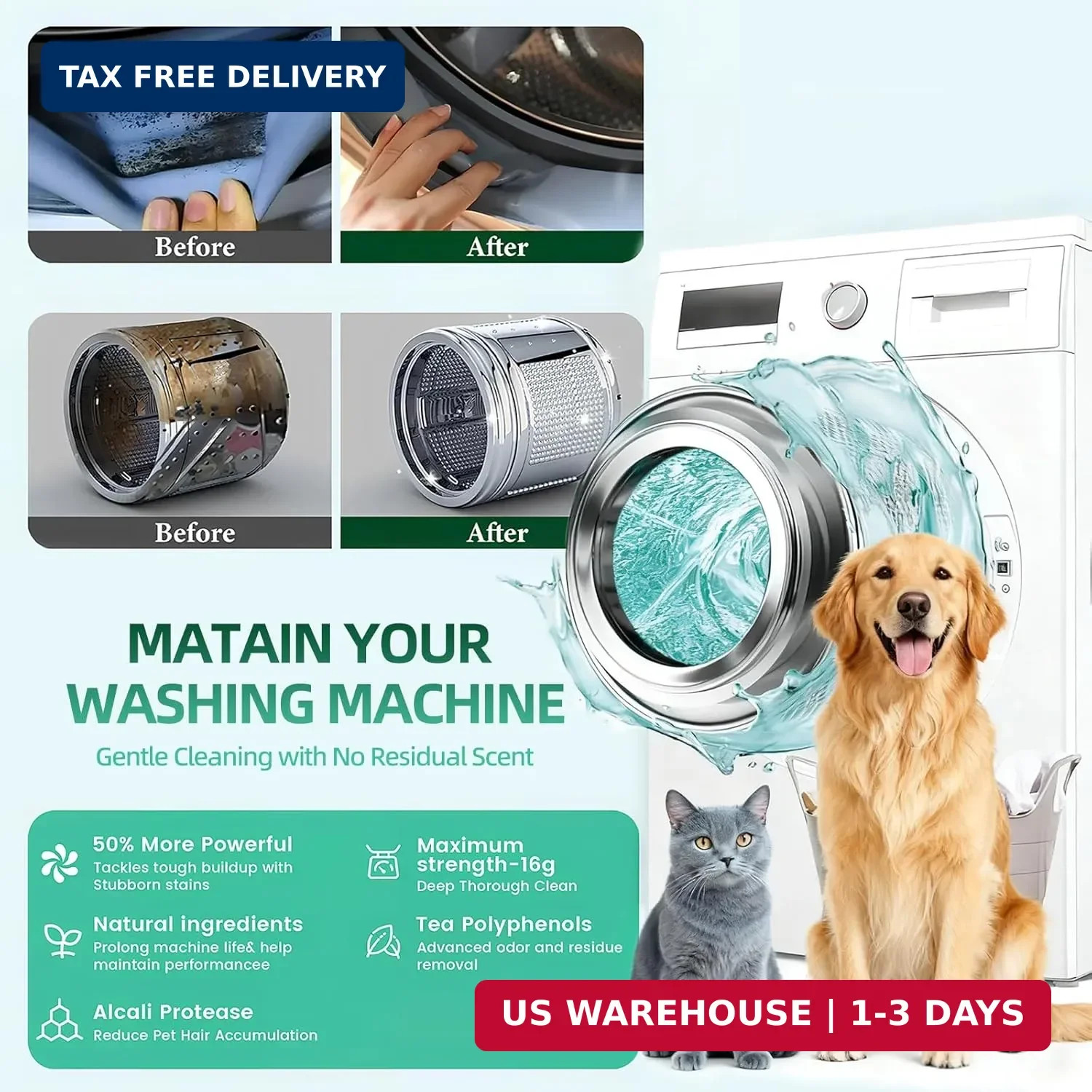 SOPAMI Washing Machine Cleaner Tablets 24-Pack (12 Month Supply) for HE/Top/Fron