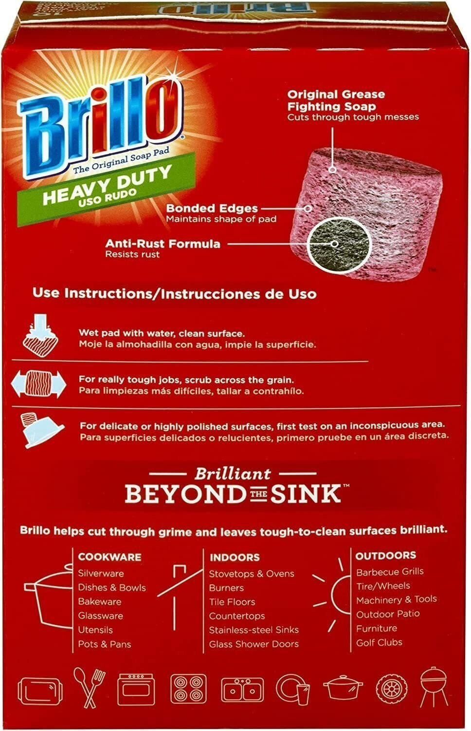 Brillo Heavy Duty Steel Wool Soap Pads, Original Red Scent, 10-Count