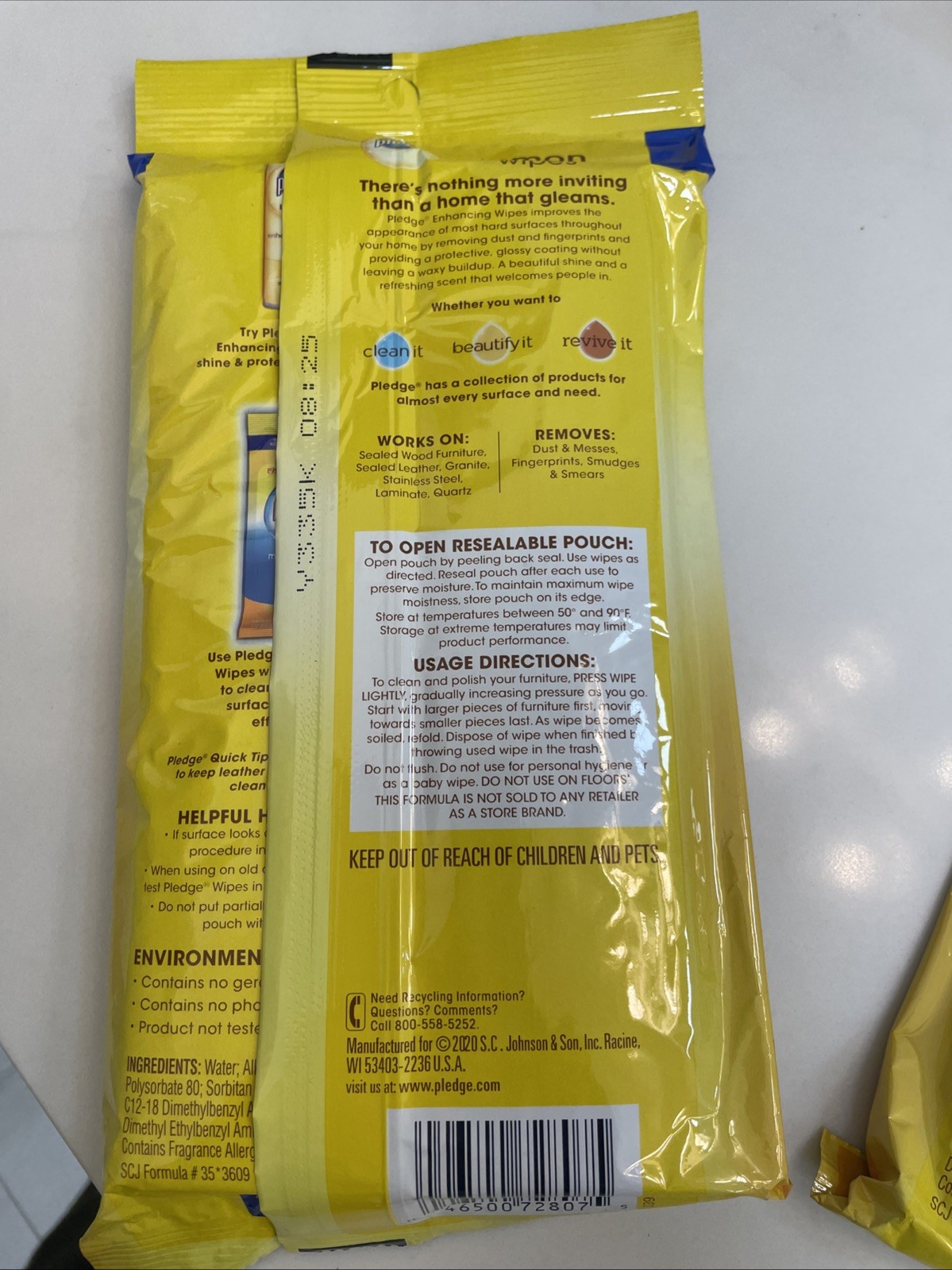 3X Pledge Beautify It Enhancing Wipes 24 ct Packs Lemon Scent For Wood And More.