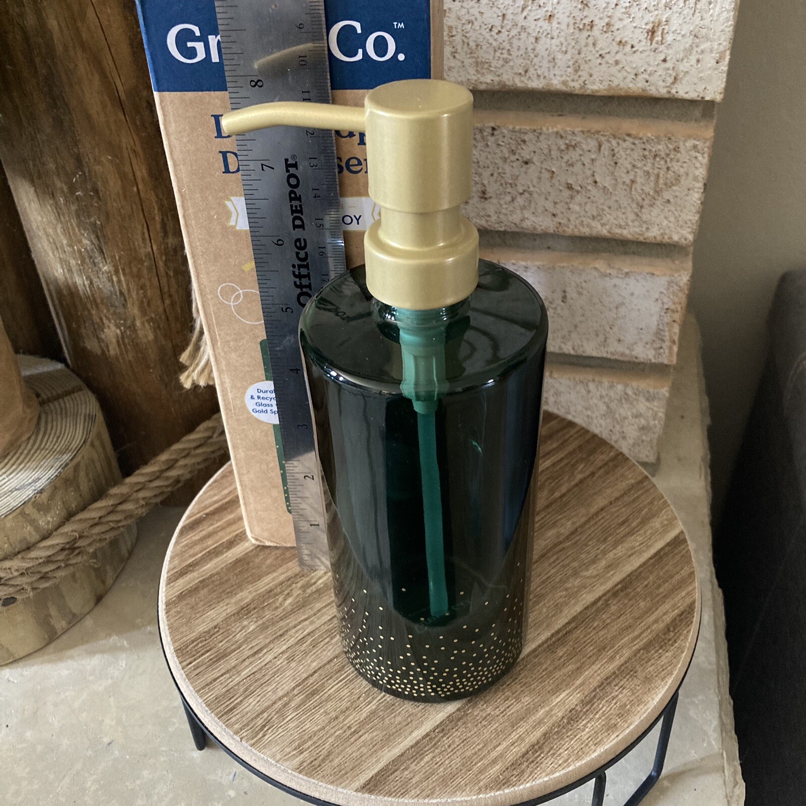 Grove Co GLASS Dish Soap Dispenser – Sparks of Joy – 16oz – Green And Gold *NEW*