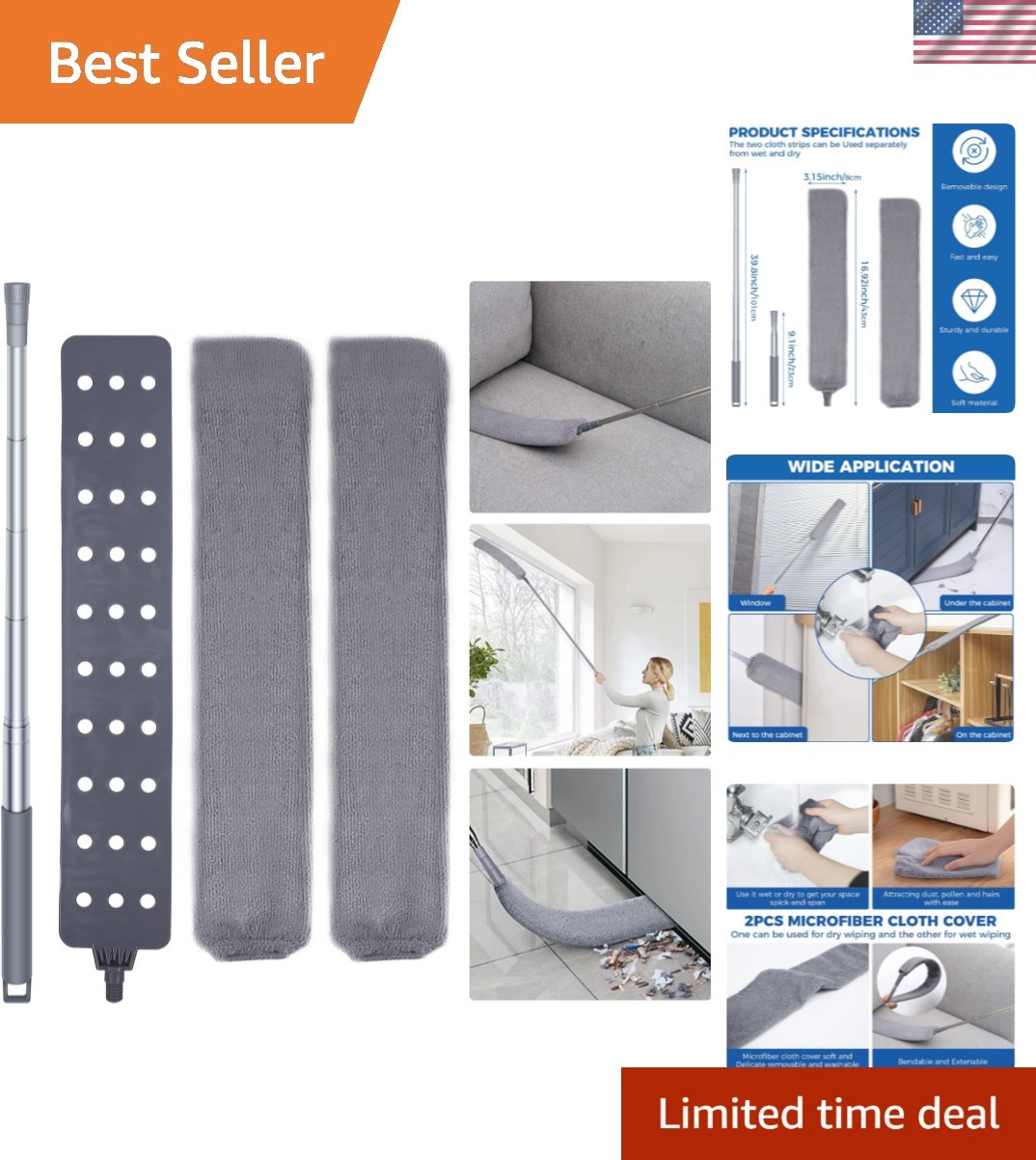 Retractable Gap Dust Cleaner Cleaning Tools with 2 Microfiber Dusting Cloths …