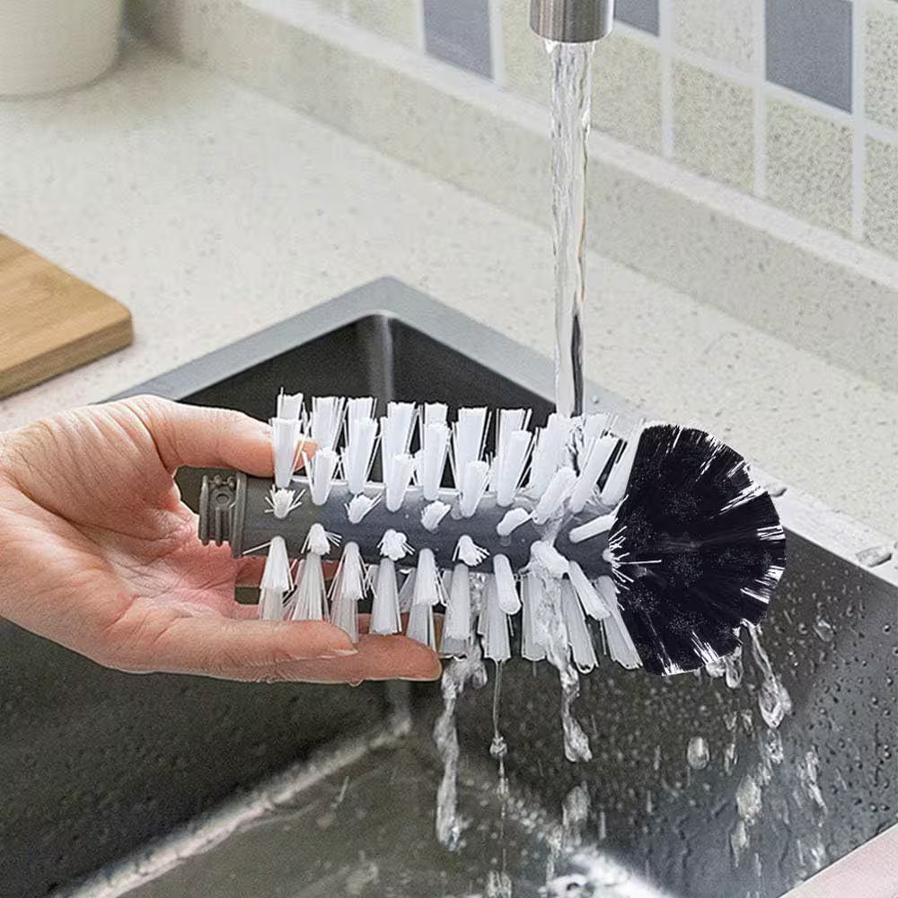 10.43 In. Nylon Cleaning Bottle Brush Glass Cup Washer with Suction Base 3 Head