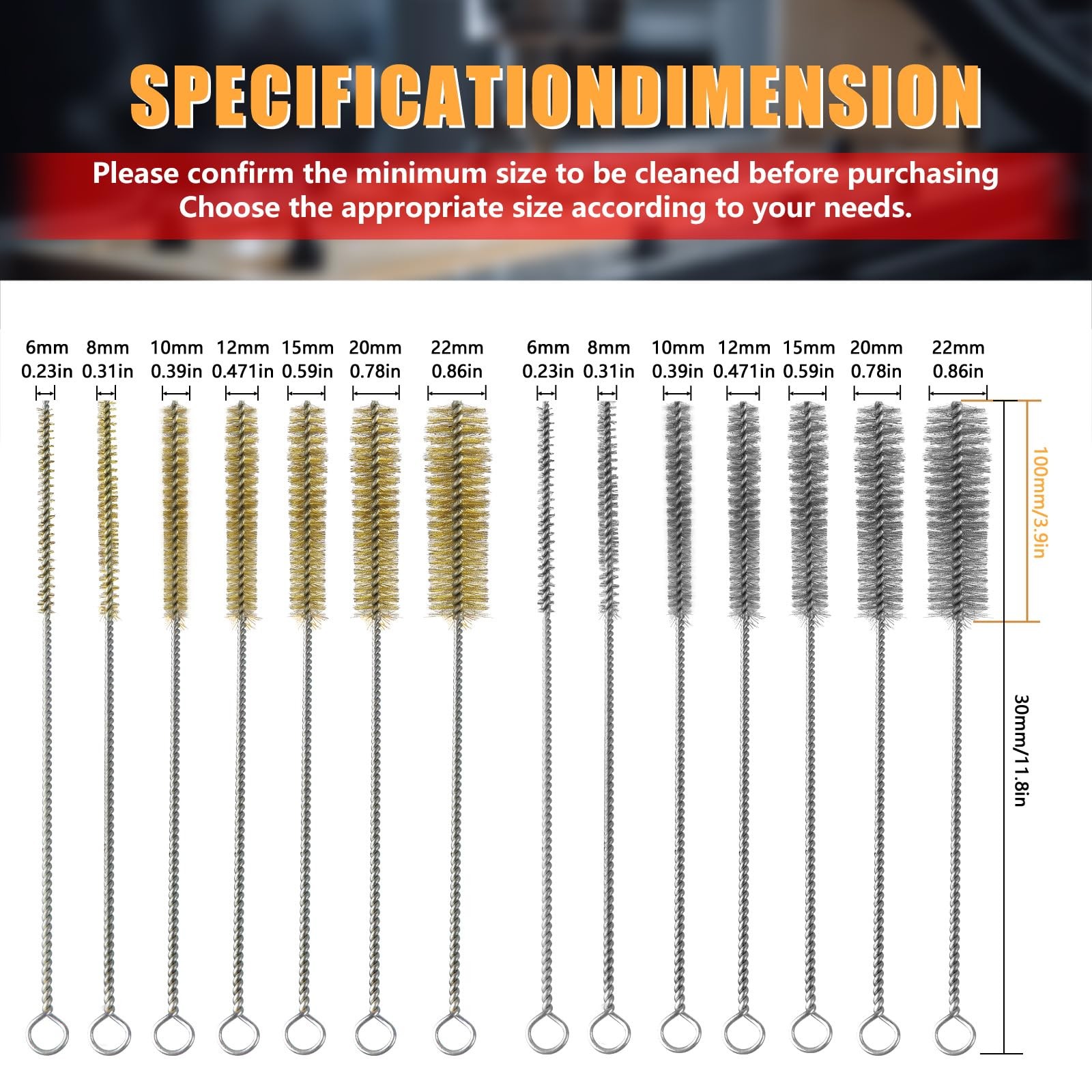 14pcs Brass Wire Brush Stainless Steel Wire Brushes Bottle Brush Set, 12″ Rou…