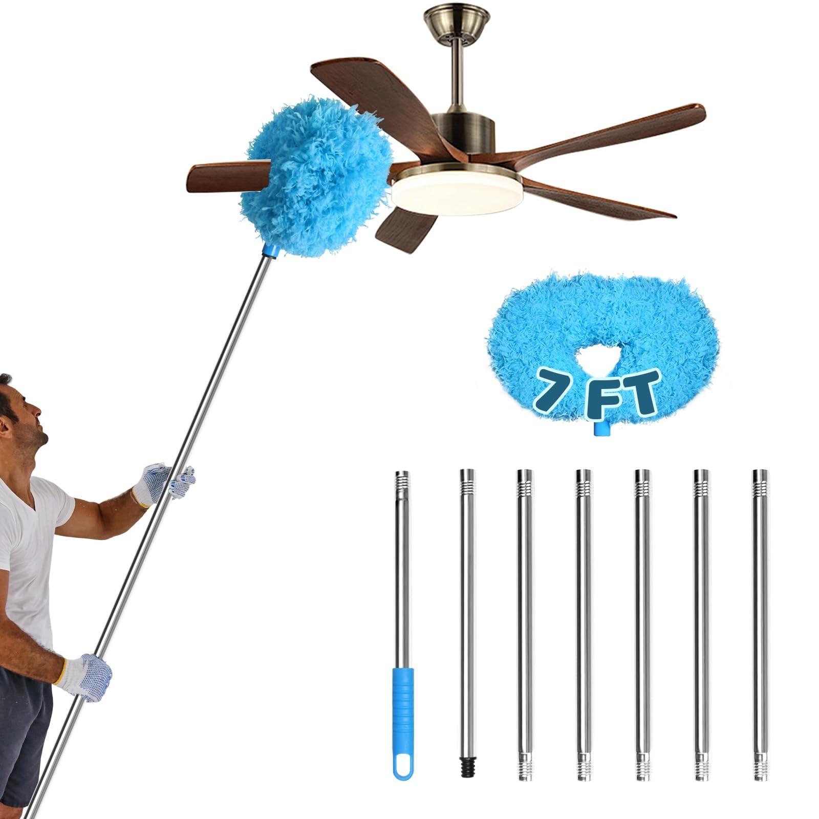 Adjustable Ceiling Fan Cleaner Duster with Extension Pole – 7FT Dusting Tool for
