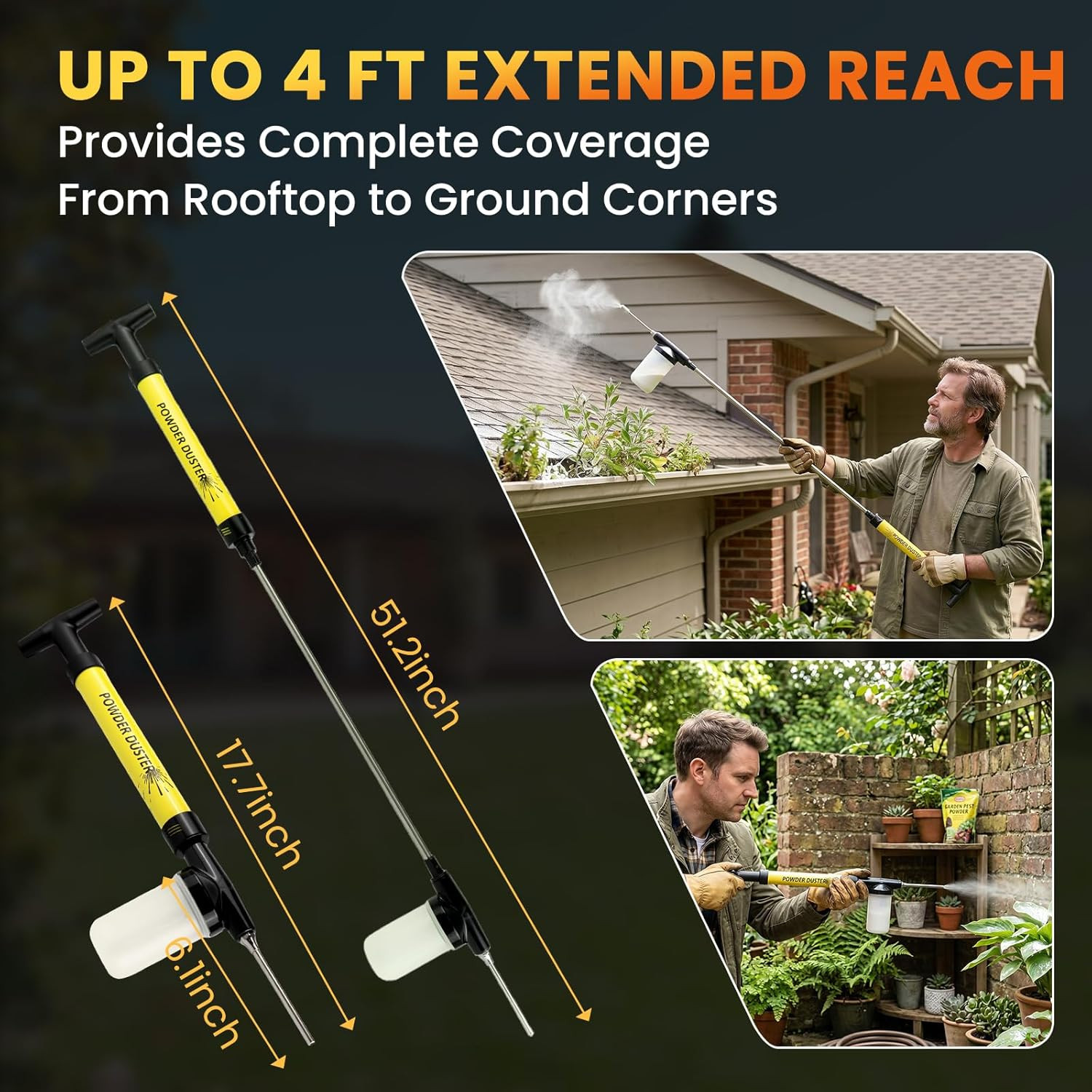 Diatomaceous Earth Duster 4FT Telescopic Pump Applicator Indoor Outdoor | Clog-F