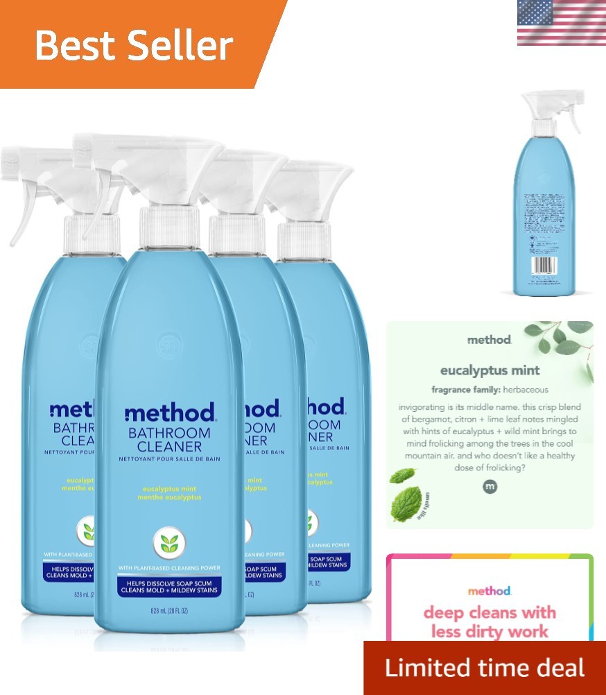 Bleach-Free Bathroom Cleaner 28 Fl Oz Pack of 4 – Eucalyptus Mint Freshness