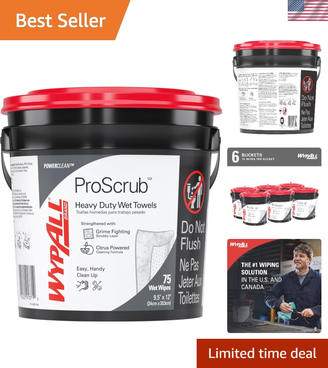 Bulk ProScrub Heavy Duty Wipes – 450 Pre-Moistened Cleaning Sheets with Bucket