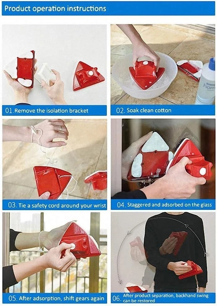 Magnetic Double-Sided Glass Cleaner with Scouring Pads – Red Modern Design