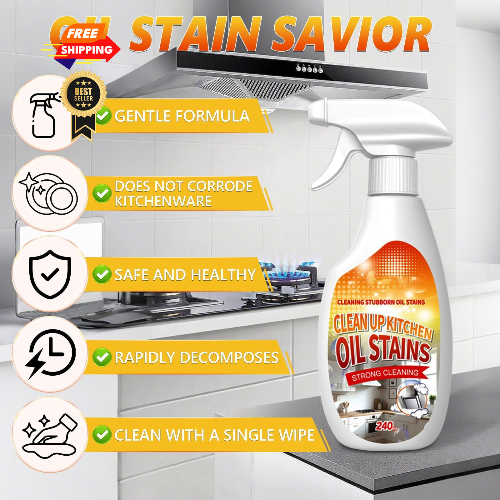 New Upgrade Kitchen Cleaner, Clean Up Oil Stains Spray,…
