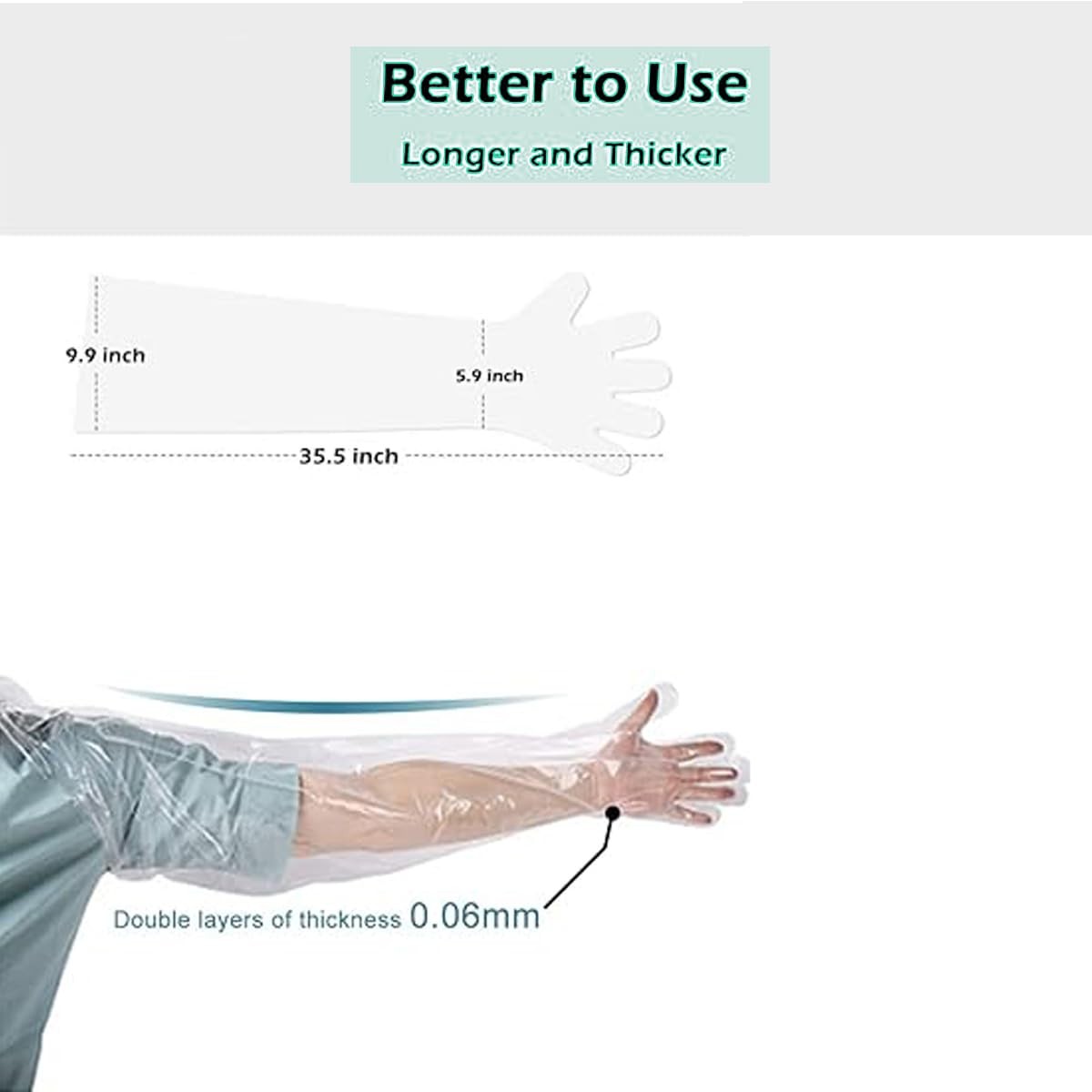 Jcwto 50pcs Disposable Long Plastic Full Arm Vet Gloves Large, Transparent