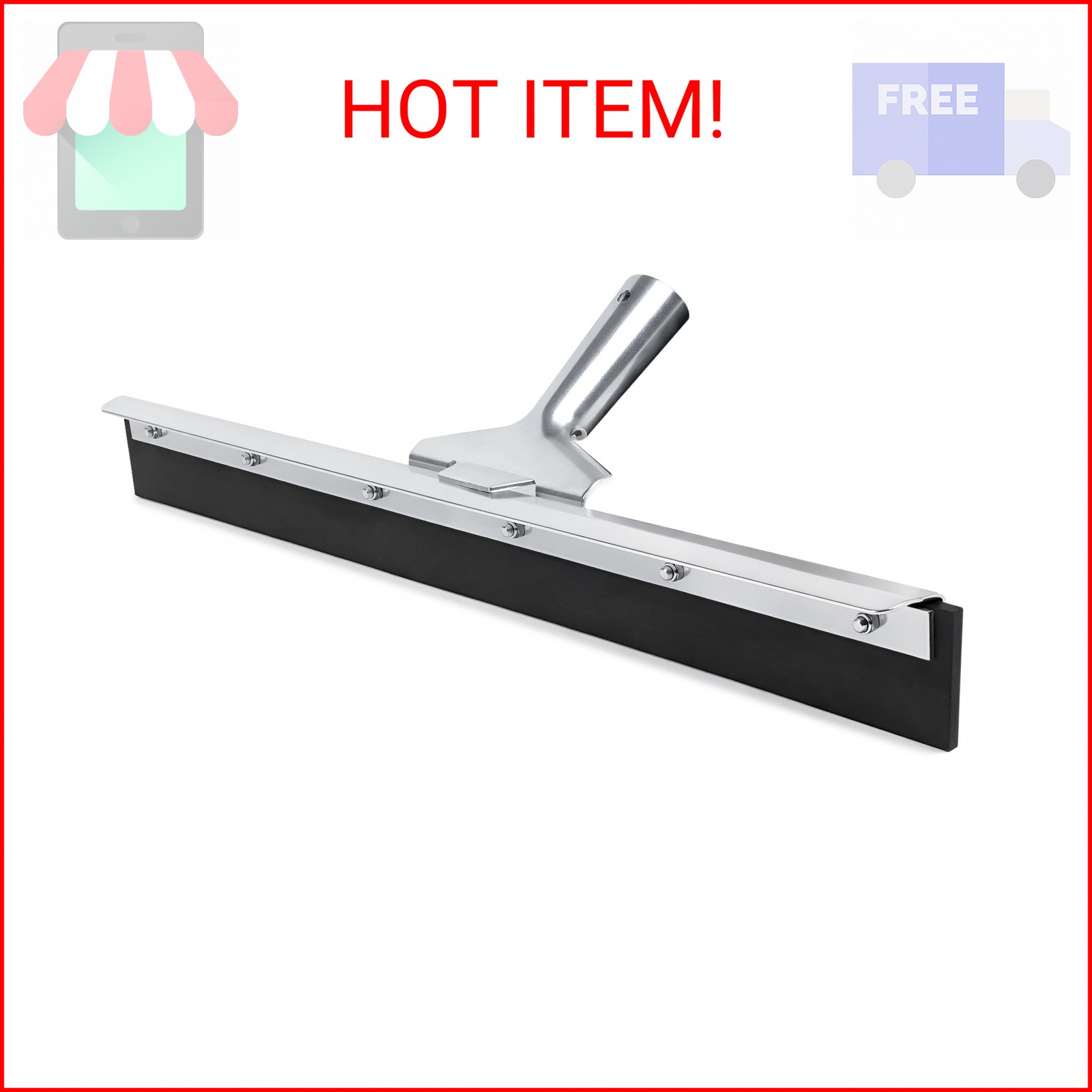 DSV Standard Garage Floor Squeegee 18’’, Neoprene Blade Asphalt Squeegee, Taper