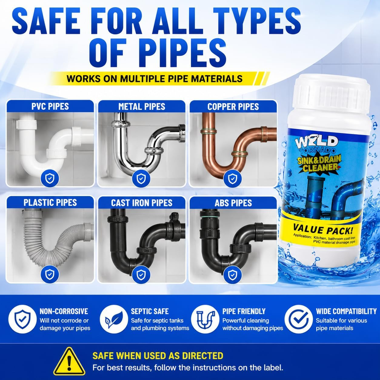 Wild Tornado Sink and Drain Cleaner, Drain Clog Remover & Opener (4Pcs) | Wild T